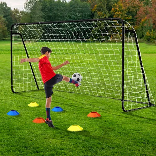 Miniatura 15 de NAIZEA Porterías de fútbol – 24x8/21x7/18x7/12x6/16x7/10x6/8x6/6x4 pies para patio trasero – Portería de fútbol de metal para jóvenes adultos