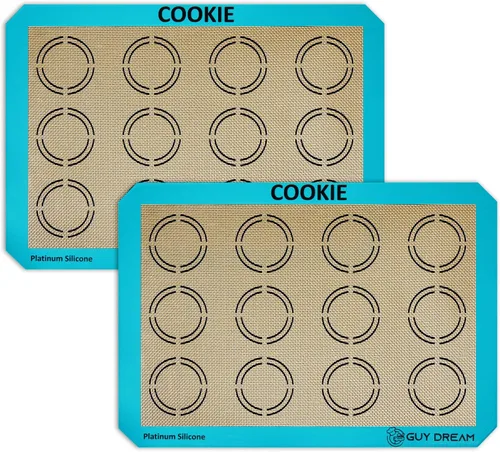 GUYDREMAT - 2 alfombrillas de silicona para hornear con medidas para galletas – 16 1/2 pulgadas x 11 5/8 pulgadas – Hojas reutilizables de silicona