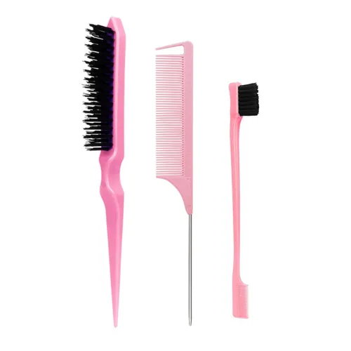 Miniatura 8 de Juego de 3 piezas de peine de peinado para el cabello, cepillo de cola, peine de cola, cepillo de borde para el borde de la espalda, peinado, corte