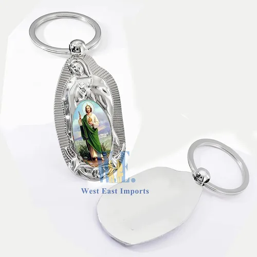 Miniatura 7 de 12 piezas de anillo de metal de San Judas Keychian favores de bautismo para niños y niñas Recuerdos de Bautizo San Judas (Wht)