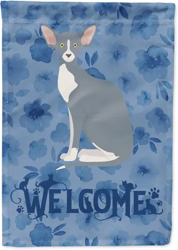 Miniatura 125 de Caroline's Treasures CK5047CHF Ojos Azules - Bandera de bienvenida con diseño de gato para casa de porche, grande, para colgar en la pared