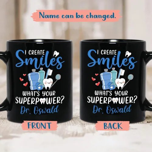 Miniatura 2 de Taza de café personalizada con texto en inglés "I Create Smiles What's Your Superpower" de 11 onzas, taza de café personalizada con nombre I Create
