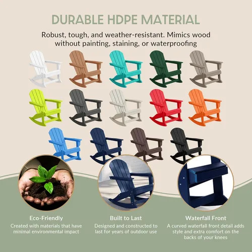 Miniatura 8 de WestinTrends Malibu - Juego de 3 sillas mecedoras Adirondack de polietileno para exteriores y patio con mesa auxiliar (2 plazas), color azul marino