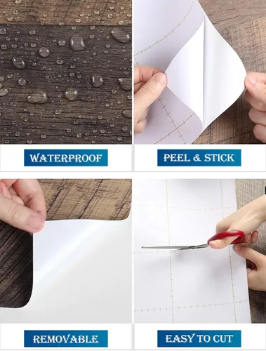 Miniatura 4 de FunStick Papel tapiz marrón de 36 x 200 pulgadas, papel tapiz autoadhesivo de vinilo extraíble de madera rústica con tablones anchos para paredes