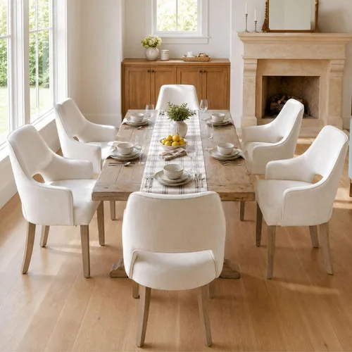 Miniatura 12 de Juego de 2 sillas de comedor tapizadas de piel sintética de estilo granja para cocina con brazos, sillas laterales con acento de madera para sala