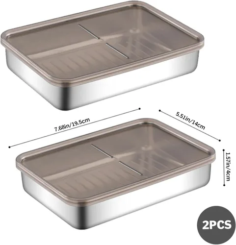 Miniatura 9 de Recipiente de tocino para refrigerador, 2 unidades, recipiente grande de acero inoxidable para nevera, antiadherente, apilable, estilo japonés