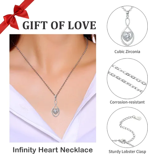 Miniatura 2 de Regalos para madre de la novia, regalos de boda para mamá de hija, collar de plata con corazón infinito para mujer, N08F, Metal Zirconia cúbica
