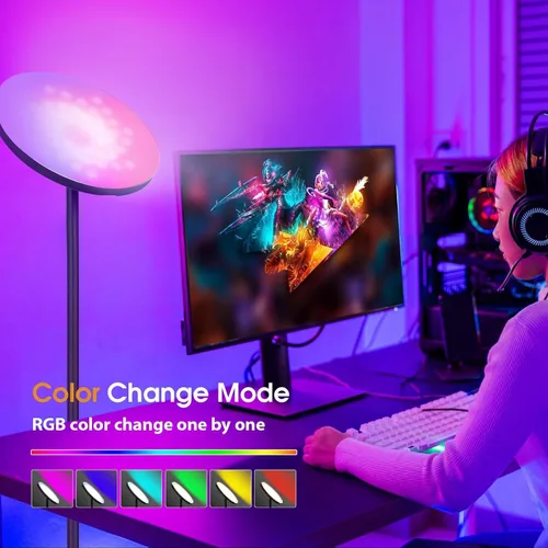 Miniatura 5 de hanaking Lámpara de pie brillante de 30W/2600LM con control remoto, lámpara de pie Torchiere que cambia de color RGB, ajuste continuo de Bombilla