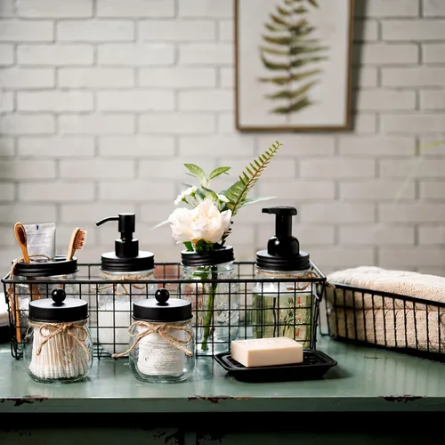 Miniatura 3 de SheeChung. - Conjunto de accesorios para baño de frascos Mason, juego de 6 unidades. Negro