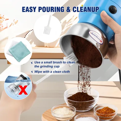 Miniatura 6 de Moongiantgo Molinillo de café eléctrico, mini molinillo de especias, molinillo rápido de 200 W, 10 segundos, molino de grano seco para especias, Azul