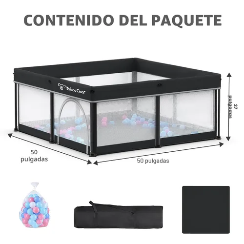 Miniatura 7 de Corral de juego plegable para bebés Taleco Gear con alfombra, 50''x50'' corral para bebés y niños pequeños, corral para bebés con puerta
