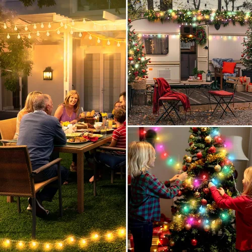 Miniatura 6 de OMIKA Cadena de luces de 100 LED de 33 pies, cambio de color, alimentadas por batería, impermeables, luces de hadas blancas cálidas y multicolor