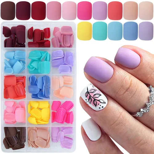 Miniatura 10 de 360 uñas postizas a presión de ataúd, uñas postizas cortas de bailarina, uñas postizas acrílicas de color de cobertura completa, puntas de uñas