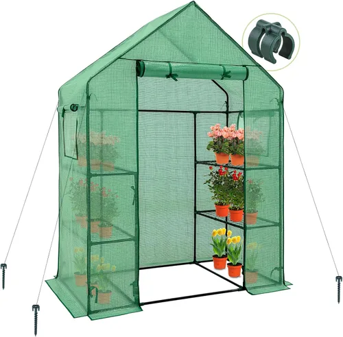 EAGLE PEAK - Invernadero portátil de 3 niveles con estantes de alambre, mini invernadero para interiores y exteriores con puerta enrollable con