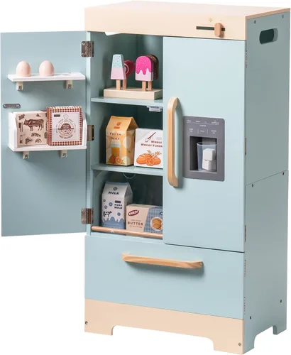 Miniatura 9 de ROBOTIME - Refrigerador de madera de juguete, para niños pequeños y grandes, con máquina de hielo y alimentos, juego de cocina de simulación