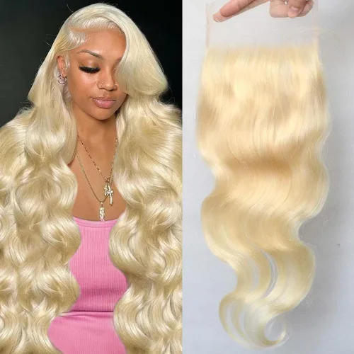 Miniatura 24 de QTHAIR Extensiones de cabello humano brasileño ondulado de grado 18A #613 con cierre de encaje HD 4x4