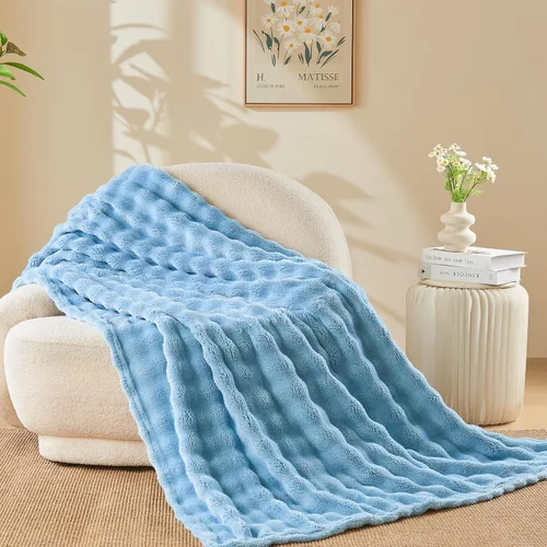 Miniatura 31 de NEWCOSPLAY Manta para Sofá Aqua Súper Suave de Franela Polar 3D Burbuja Ligera Manta de Cama para Uso en Todas las Estaciones (Aqua, Throw(50"x60"))