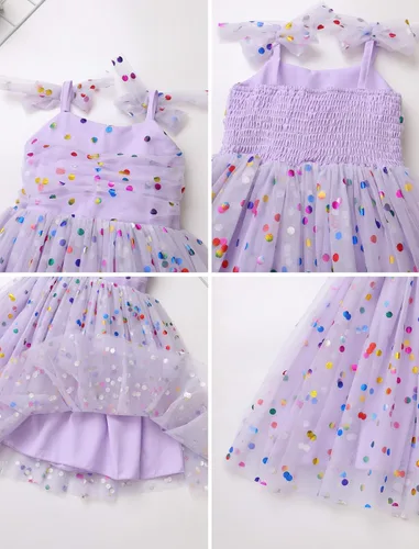 Miniatura 47 de IMEKIS Vestido de princesa de cumpleaños para niña pequeña, confeti brillante, bohemio, arco iris, pastel, sesión de fotos, traje para 1-6T