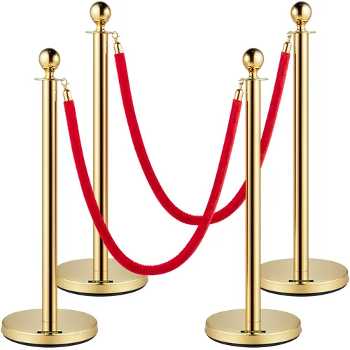Miniatura 15 de VEVOR Cuerdas y postes de terciopelo, 2 piezas, cuerda de terciopelo rojo de 5 pies, poste de puntal con parte superior de bola, barreras de control