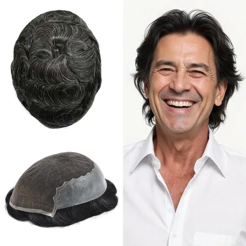 Toupee para hombres Sistema de cabello humano real Sistema de reemplazo de cabello suizo de encaje para hombre Toupee Hairpieces para hombres 7x9
