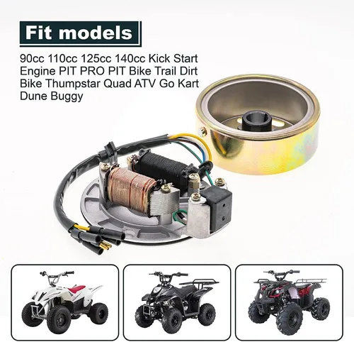 Miniatura 4 de Kit de rotor de 2 bobinas de encendido Magneto de estator de volante ATV Magneto placa de estator para 50cc 70cc 90cc 110cc 125cc Taotao Kazuma SSR