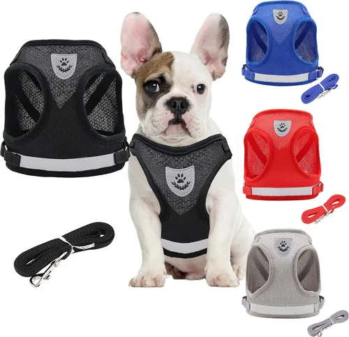 Miniatura 2 de Juego de arnés y correa para perro, chaleco reflectante ajustable de malla suave transpirable para mascotas, juego de arneses acolchados