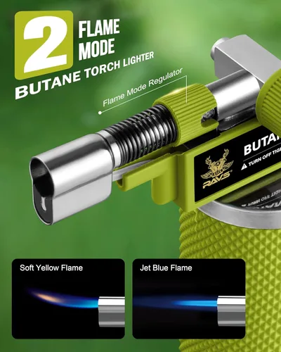 Miniatura 2 de RAVS Encendedor de butano con modo de llama dual, soplete de cocina recargable, soplete de metal para hornear, cocinar, arte de resina con llama