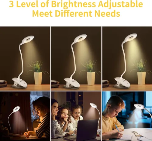 Miniatura 2 de KLEAH Luz de clip para cama y escritorio, lectura en cama, dormitorio, cuello de cisne flexible, lámpara de abrazadera recargable a pilas para Blanco