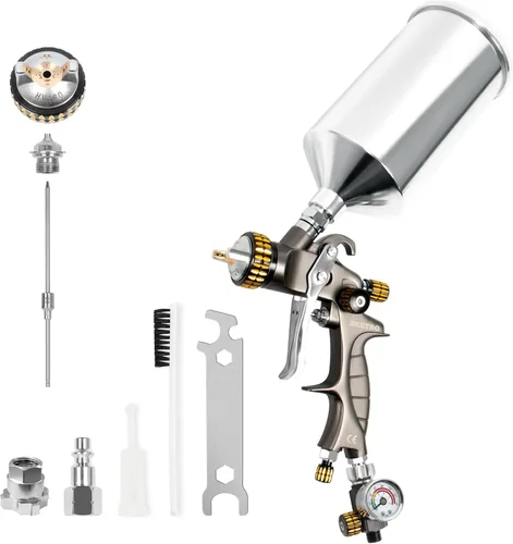 Miniatura 10 de BEETRO HVLP Pistola de pulverización de aire de 0.055 in, boquilla de 33.8 fl oz de capacidad 14.5CFM 30-43psi con 11 filtros, 10 filtros de 190M