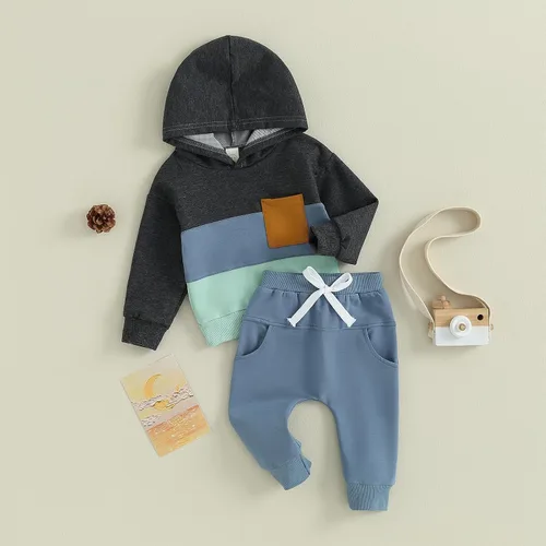 Miniatura 306 de Conjunto de ropa de otoño e invierno para bebé y niño, sudadera larga con capucha y pantalones para niños pequeños, 6, 12, 18, 24 meses, 2T