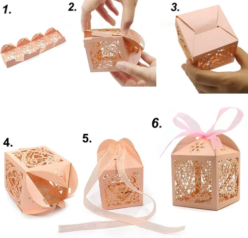 Miniatura 5 de Paquete de 50 cajas de dulces de boda con corazones cortados con láser, cajas de regalo pequeñas para bodas, despedidas de soltera, aniversarios, 01