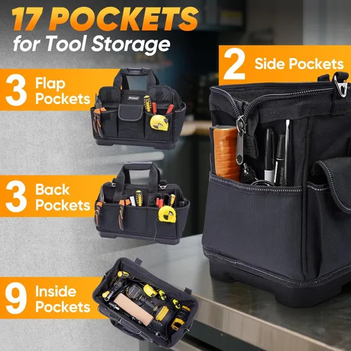 Miniatura 2 de TICONN Bolsa de herramientas resistente con múltiples bolsillos, organizador de caja de herramientas portátil, bolsa de almacenamiento, con correa
