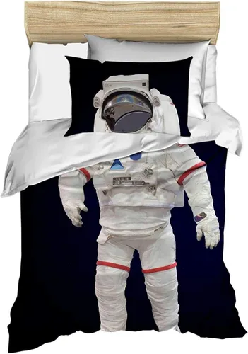 Juego de funda de edredón con temática de astronauta, tamaño individual/individual, color blanco y negro, fabricado en Turquía, sin sábana encimera