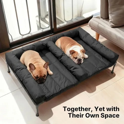 Miniatura 2 de Veehoo Cama elevada refrescante para perros + cojín doble impermeable para dos perros medianos, cama elevada para perros con tapete de apoyo