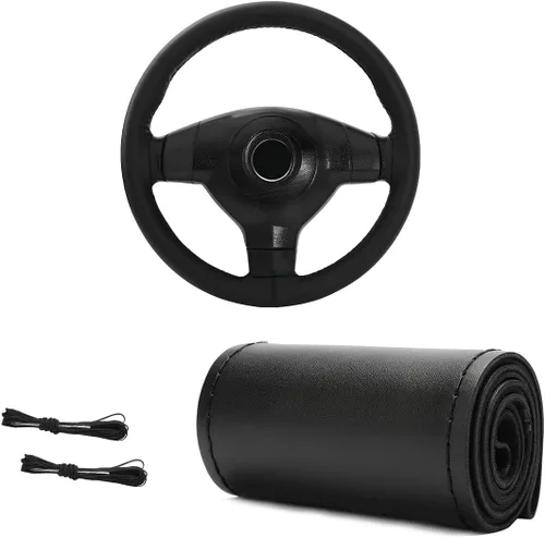 Miniatura 10 de Funda de Volante de Cuero Genuino, 15 Pulgadas, Transpirable, Funda de Volante Envolvente con Costura, Protector de Costura DIY Antideslizante