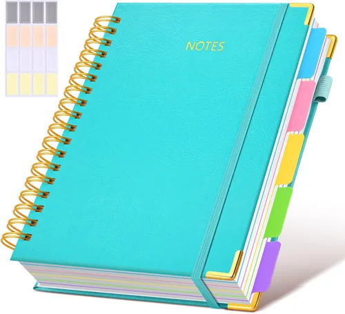 Miniatura 23 de Cuaderno universitario de espiral con tapa dura de cuero de 8 x 10 pulgadas, con pestañas separadoras extraíbles, para 5 materias, a rayas; diario