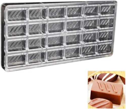 Molde de policarbonato para chocolate, hecho a mano, molde de caramelo de chocolate, herramientas de pastelería, patrón rectangular para hornear