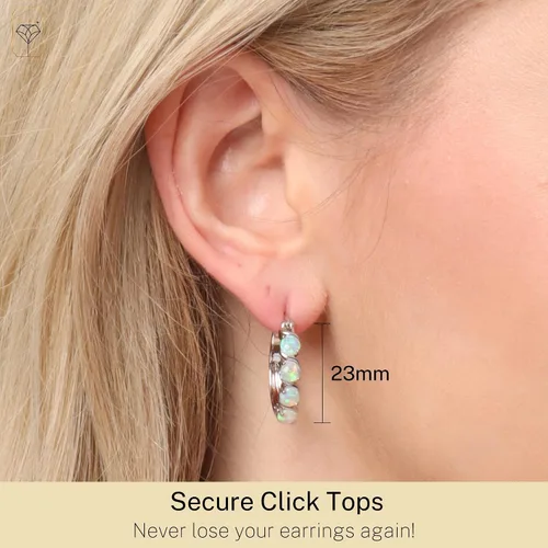 Miniatura 4 de Aretes redondos de plata de ley 925 para mujer, 0.9 pulgadas en varias piedras de nacimiento con tapas de clic MAX + STONE