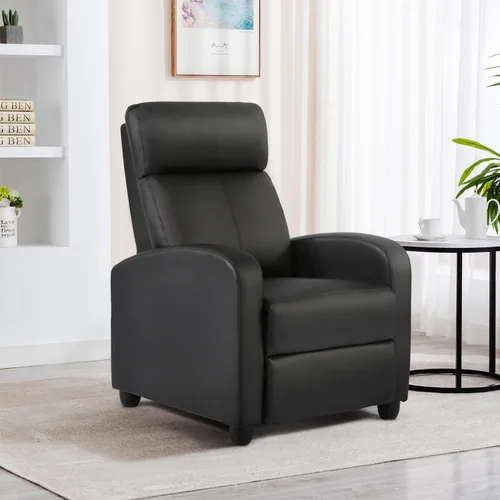 Miniatura 2 de BestMassage - Sillón reclinable sin función de masaje, con soporte lumbar, reclinación de empuje ajustable, reposabrazos anchos, reposapiés y Negro