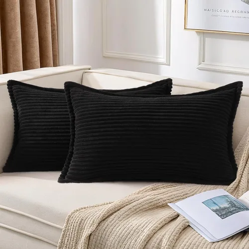 Miniatura 42 de Mecatny Juego de 2 fundas de almohada de pana de 16 x 16 pulgadas, fundas decorativas neutrales suaves de estilo bohemio para sofá y sala de estar