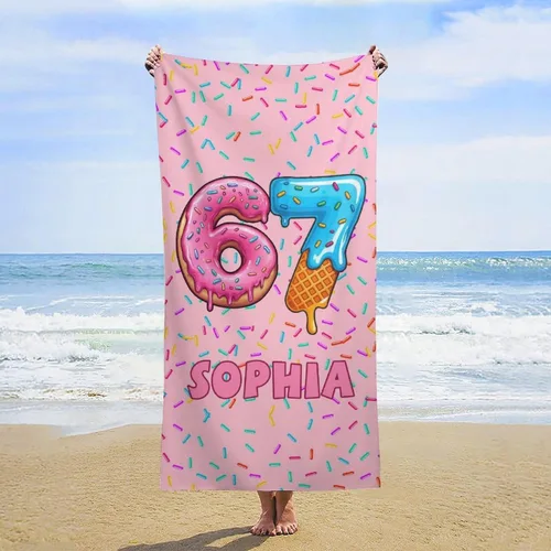 Miniatura 20 de Toalla de playa de béisbol personalizada con nombre, divertidas toallas de playa personalizadas de 67 memes para niños, toallas número seis siete