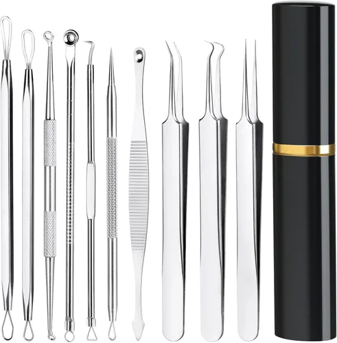Miniatura 9 de Kit de herramientas para reventar espinillas, 10 unidades, removedor profesional de puntos negros, extractor de comedones para una fácil extracción
