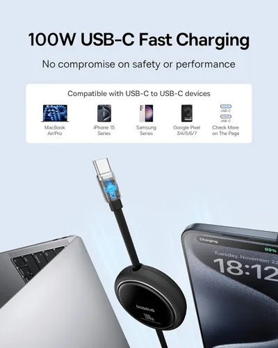 Miniatura 6 de Baseus Adaptador de viaje universal de 70 W y cable USB C retráctil Baseus de 100 W