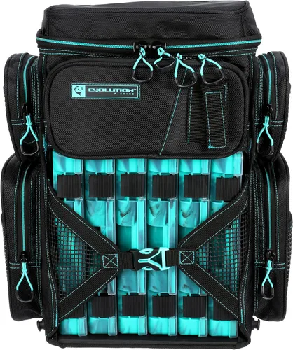 Miniatura 6 de Mochila para aparejos de pesca Evolution Drift Series, mochila de camping con 6 bandejas para aparejos de pesca, resistente Verde mar