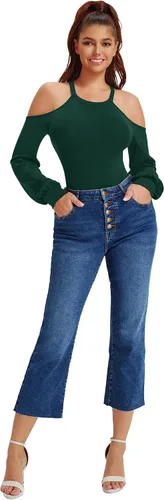 Miniatura 5 de HERLOLLYCHIPS Camisas acanaladas ajustadas de manga larga abombada para mujer