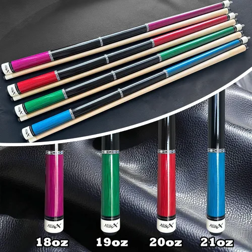 Miniatura 2 de Juego de 4 tacos de piscina (18 oz-21 oz), punta de 0.512 in, 58 pulgadas, billar de madera dura, palo de billar profesional