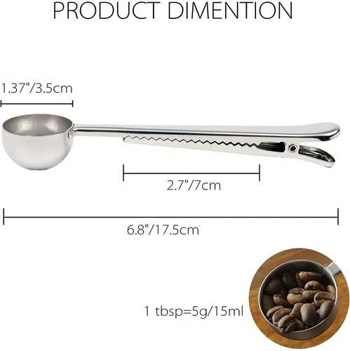 Miniatura 4 de Paquete de 2 cucharas de café, cucharas medidoras de acero inoxidable, con clip para bolsa de café, adecuadas para café molido, granos de espresso