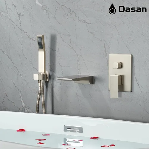 Miniatura 5 de DASAN SA-TF01WH-BN - Grifo de llenado de bañera en cascada con ducha de mano, moderno grifo de bañera de níquel cepillado con válvula de alto caudal