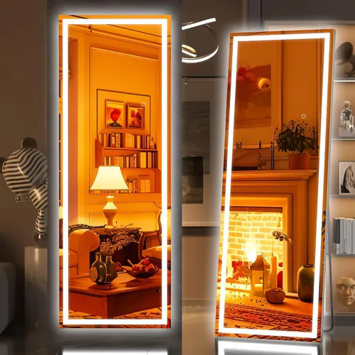 Miniatura 11 de Hasipu Espejo de longitud completa con luces, espejo de pie LED de 65 x 22 pulgadas, espejo de cuerpo completo para vestirse, espejo montado