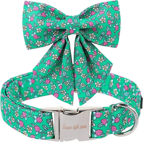 Miniatura 21 de Unique style paws Collar de perro de color verde sedoso, ajustable, duradero, con lazo para boda, collar de pajarita para cachorros y gatos pequeños